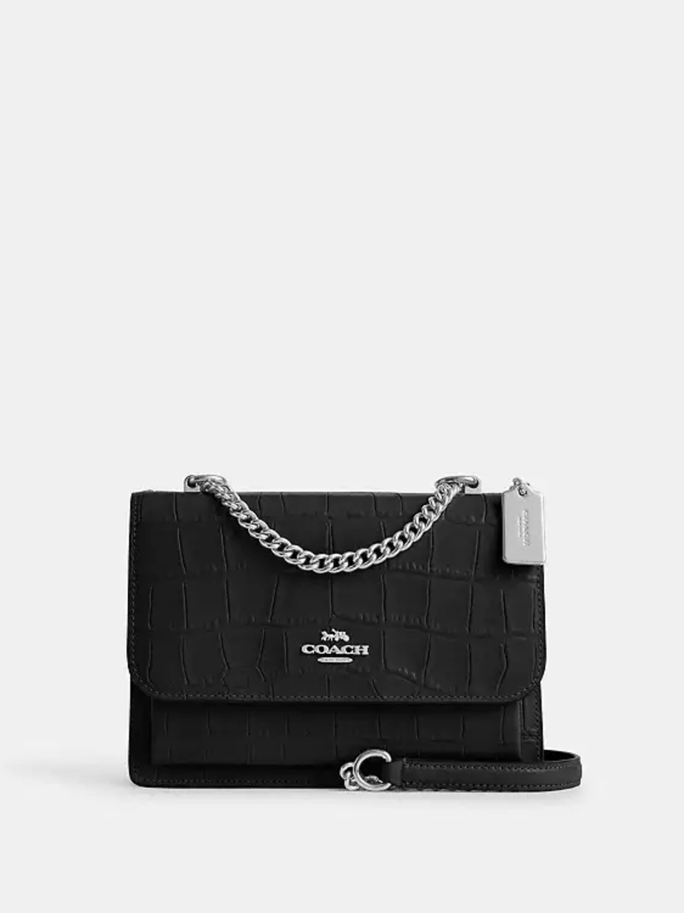 Coach Black Croc-Embossed Leather Crossbody with Chain Strap